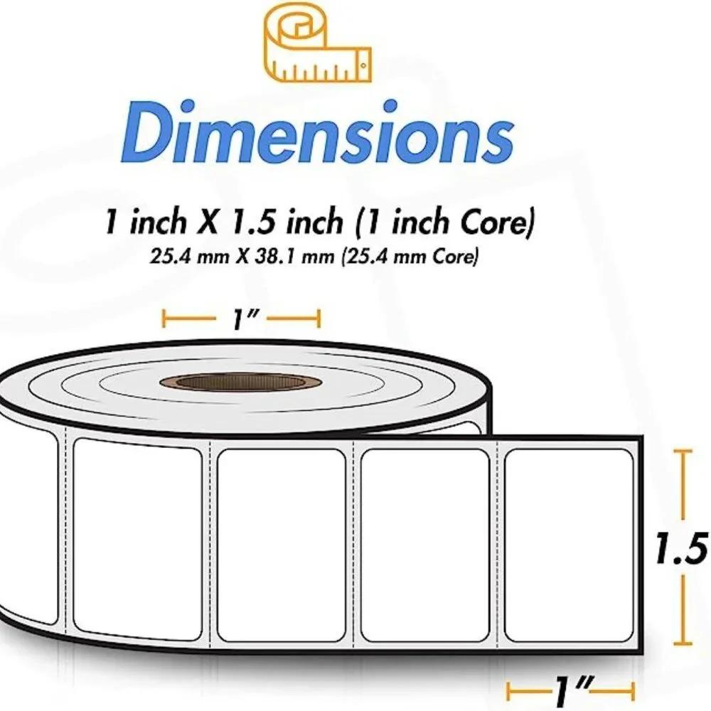 1 ½” X 1” Direct Thermal Labels Postage Barcode (4 Rolls, 1300 Labels Per Roll)